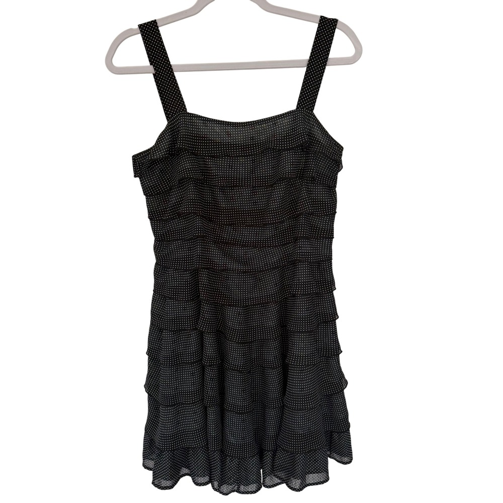 Chaber Black White Polka Dot Dress Ruffles‎ Sleeveless Hidden Layer Medium